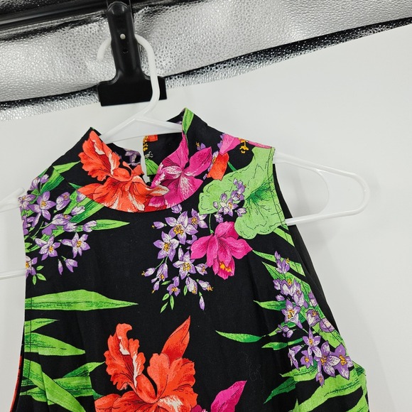 Vintage 70s 80s Housewife Dress Red Black Green Floral A-Line Retro Maxi Size XS - Picture 4 of 8